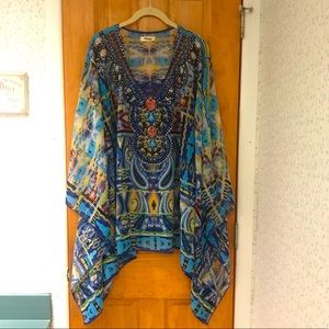 STUNNING! Summer Caftan! Shades of blue, embellished with blue & gold crystals.